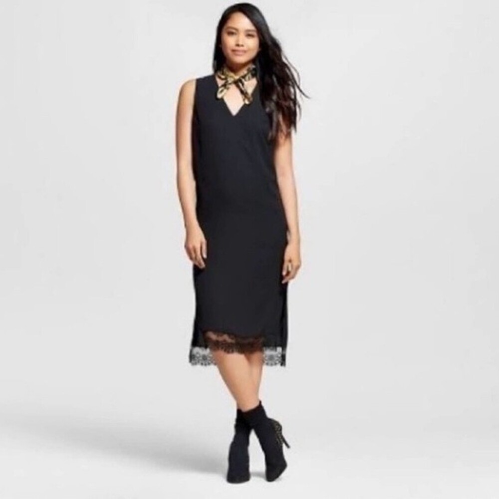 Who What Wear V Neck Sheath Midi Slip Black Dress M